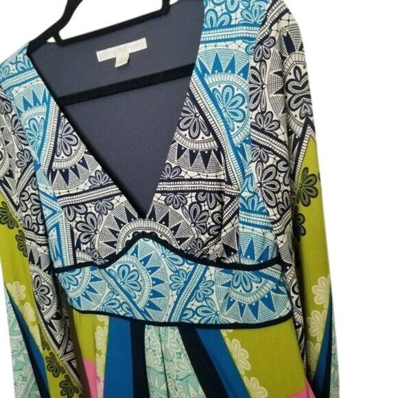 Boston Proper Multicolor Boho-Inspired Long Sleeve V-Neck Dress Size 6 Polyester - Picture 11 of 15